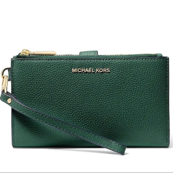 Michael Kors | Double-Zip Wristlet | Dark Atlantic (Green) | Gold Embelishments - Picture 1 of 12